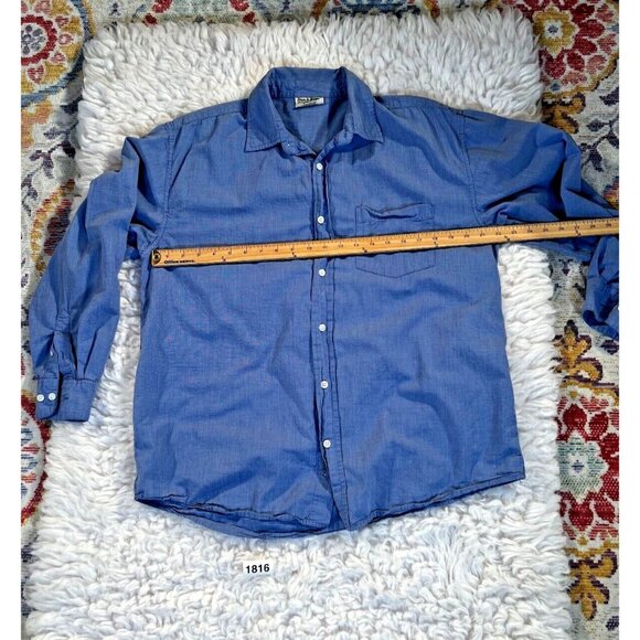 Steve & Barry Mens Casual Shirt Lg Blue Long Sleeve Pocket Solid 100% Cotton - Picture 2 of 10